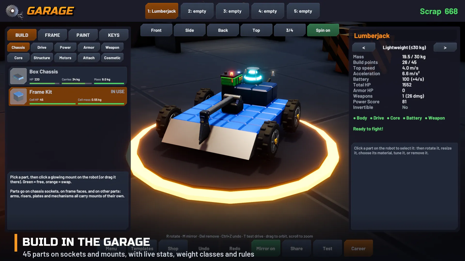 Modular Robot Builder & Combat Kit: Build in the garage