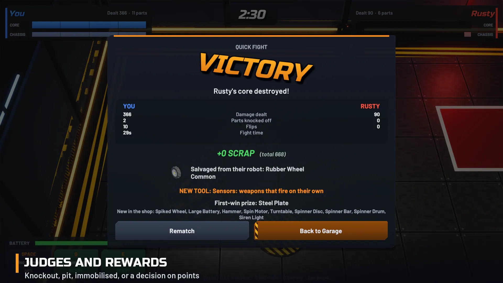 The results screen with judges' scores