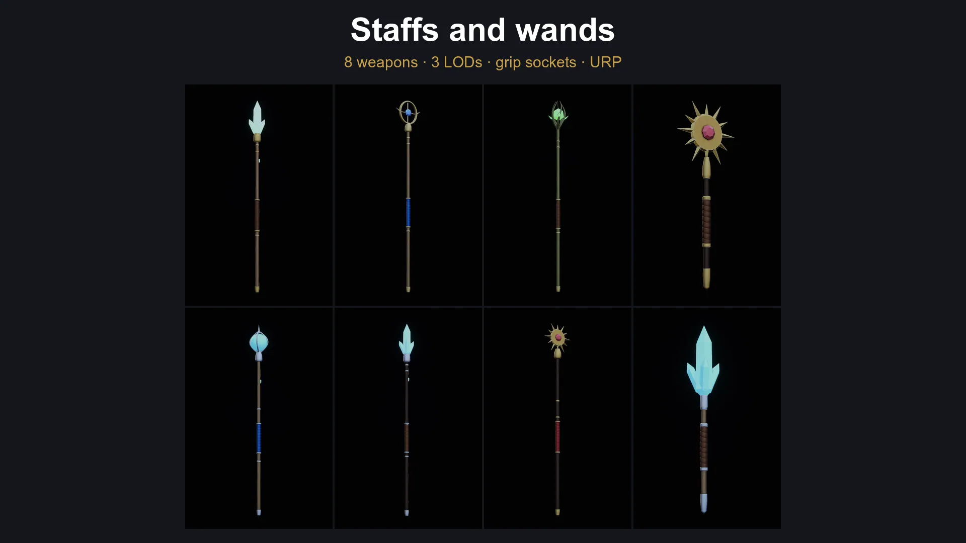 Magic staffs and wands with glowing emission