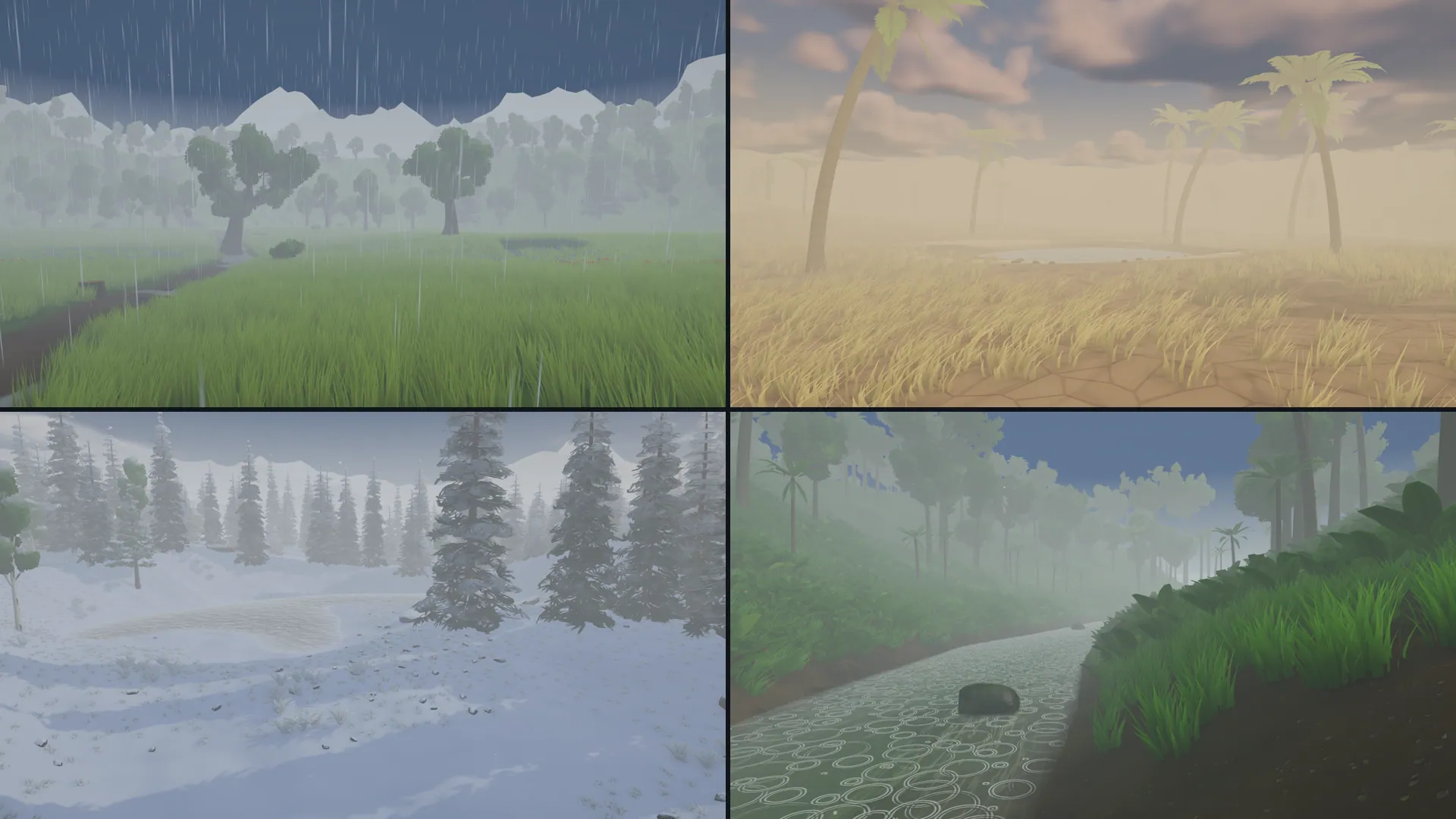 A storm rolling over a stylized landscape