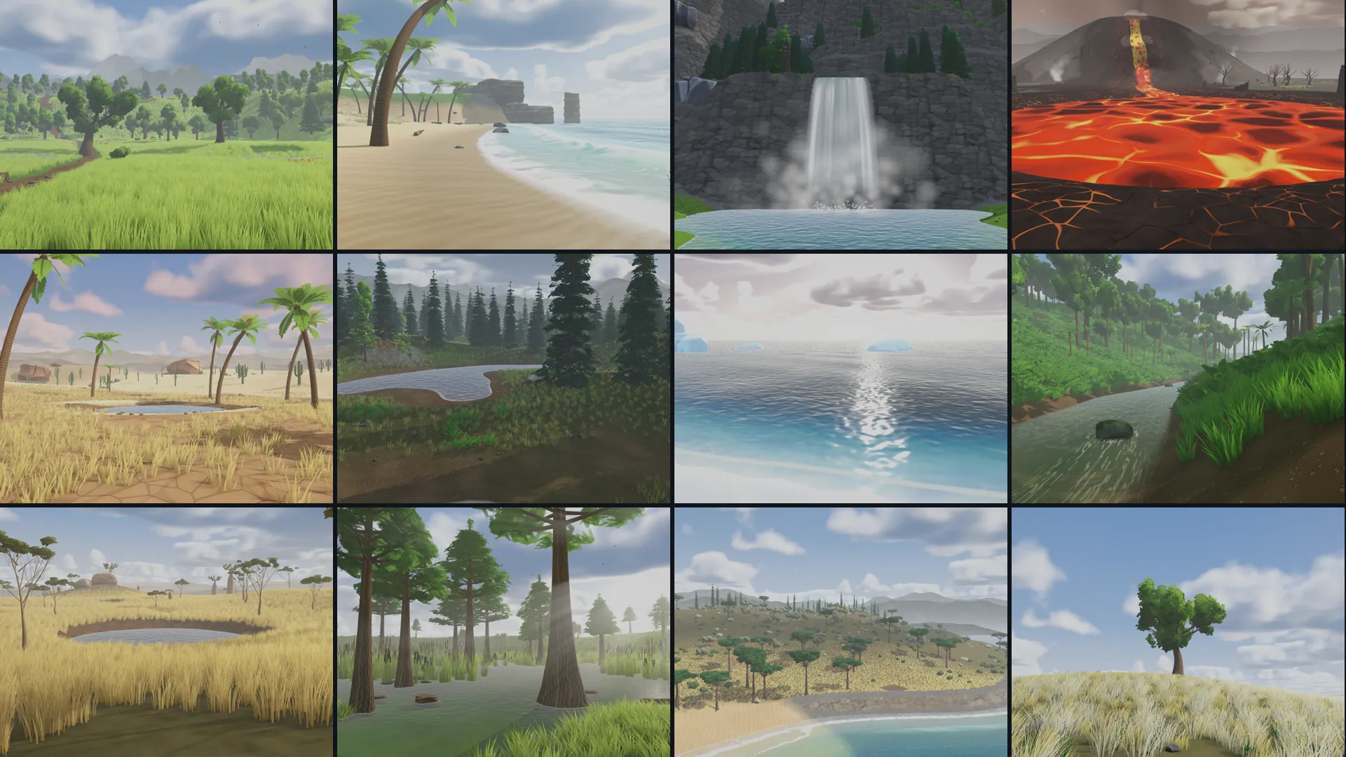 All twelve environments side by side